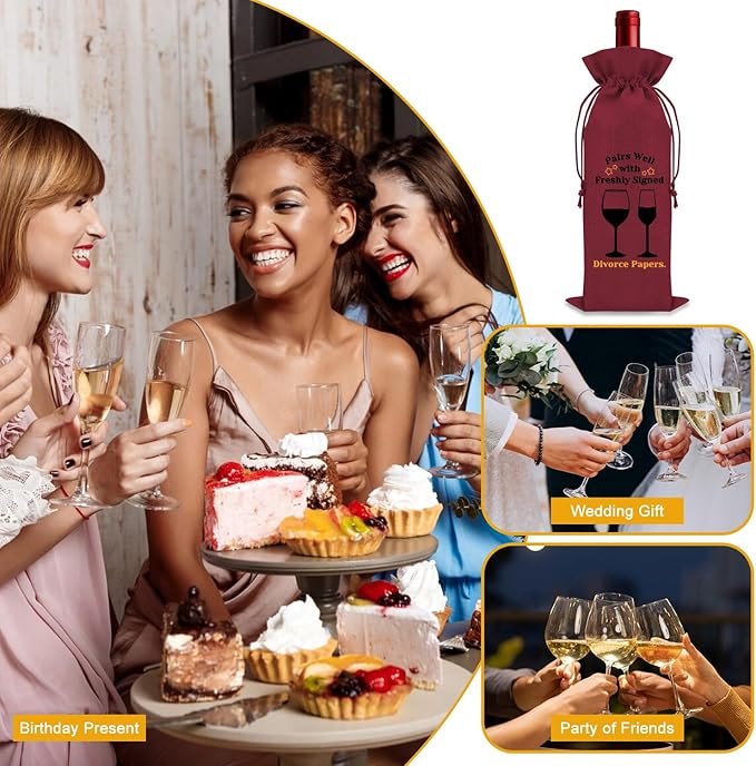 Divorce Gifts for Women Wine Bag Divorce Party Gifts for Him Breakup Gifts for Her Wine Bottle Decoration Bag New Beginning Gift Ideas Pairs Well with Freshly Signed Divorce Papers（Red）