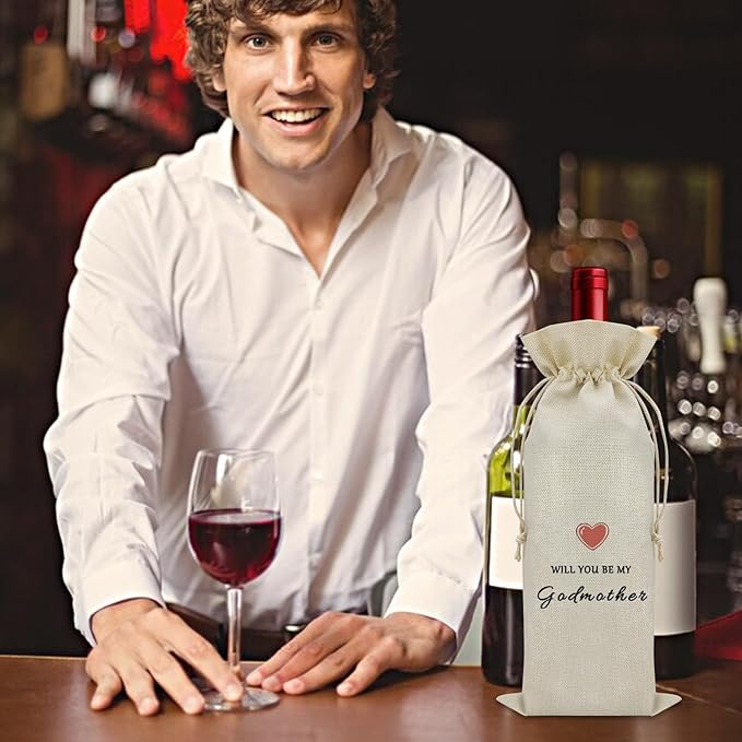 Godmother Proposal Gift Wine Bag Godmother Gifts from Godchild Baptism Godmommy Gifts for Mothers Day Wine Bottle Decoration Bag Christian Godmother Gifts Wine Accessories Gifts for Wine Lovers