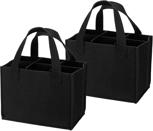 PATIKIL 6 Bottle Wine Carrier Tote Bag, 2 Pack Wine Bottle Carrying Bag with Divider Reusable Wine Storage Bag Felt Grocery Bags Portable Gift Bag, Black