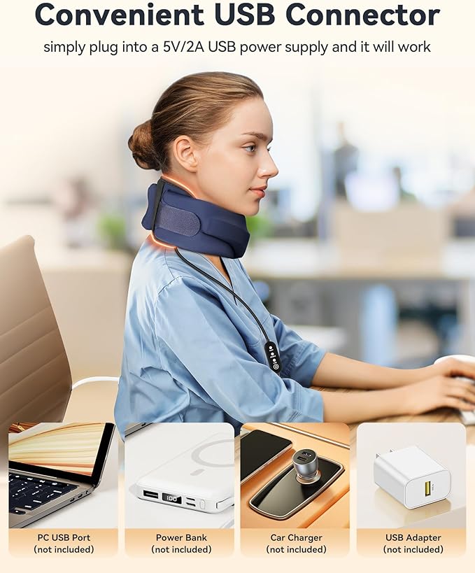Heated Neck Brace Cervical Collar - Neck Support Brace with Heating Pad, Soft Foam Wraps Keep Vertebrae Stable and Aligned for Relief of Cervical Spine Pressure for Women & Men (S Size) Blue