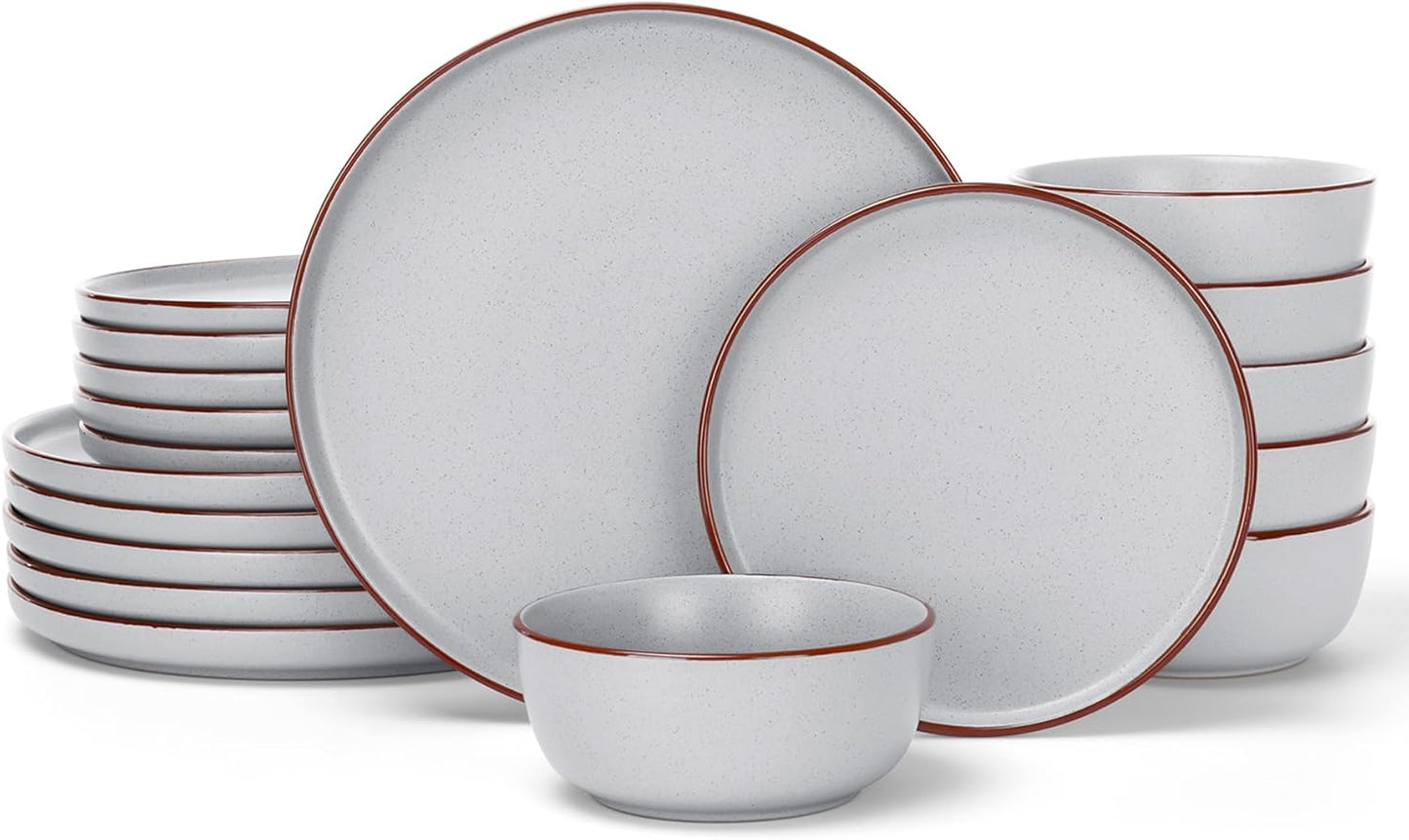 Famiware Mercury Plates and Bowls Sets, 18 Pieces Stoneware Dinnerware Sets, Dishes Set for 6, Microwave and Dishwasher Safe, Light Grey