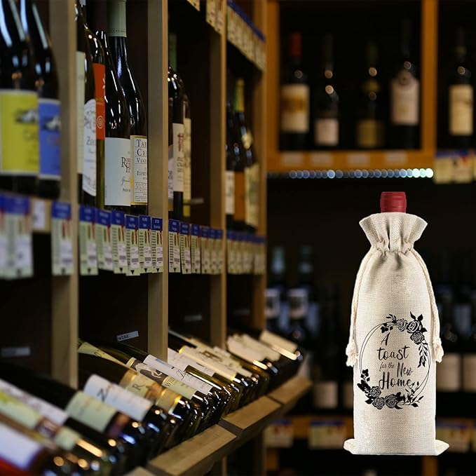 PLIGREAT 4 Pcs Cotton Linen Wine Bags, Reusable Wine Gift Bags with Drawstrings, Wine Bottle Wrap Bags Bulk Congrats Gifts Bags for Housewarming Party Thanksgiving Christmas Gifts Bags