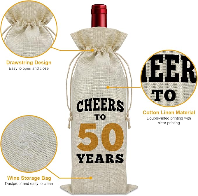 50 Years Old Birthday Gifts for Mom Wine Bag 50th Birthday Gifts for Men Cheers to 50 Years Decorations Wine Bottle Storage Bag 50th Anniversary for Couple Wine Accessories Gifts for Wine Lovers