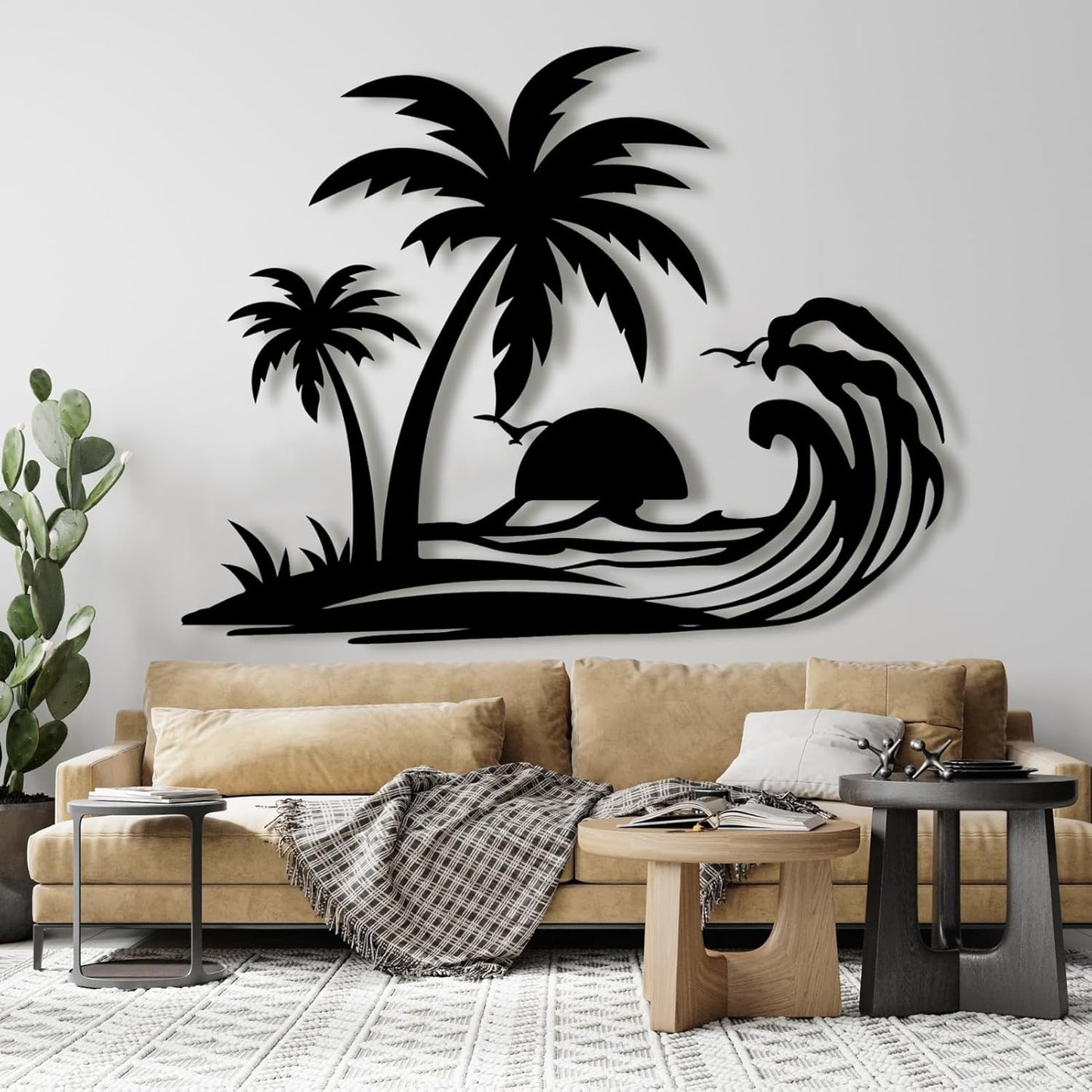 Palm Tree Metal Wall Decor,Palm Tree Metal Wall Art,Metal Palm Tree,Metal Palm Tree Wall Decor,Tropical Metal Wall Art,Beach Wall Decort,Metal Wall Decor (style 1,white,19 L" x 14 W" / 47 x 37 cm)