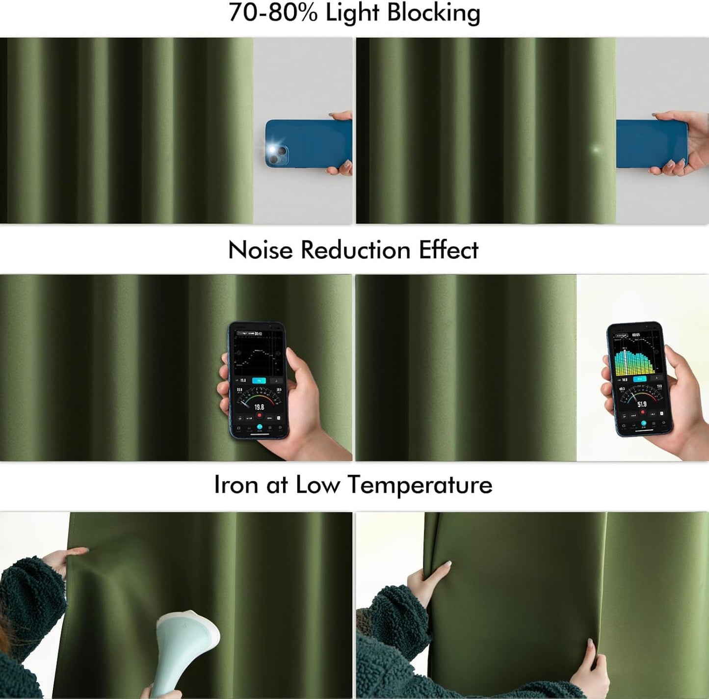 MIULEE Olive Green Back Tab Blackout Curtain 96 Inch Long 2 Panels Set for Bedroom, Rod Pocket/Pinch Pleat Thermal Insulated Living Room Darkening Pleated Light Blocking Floor to Ceiling Drape