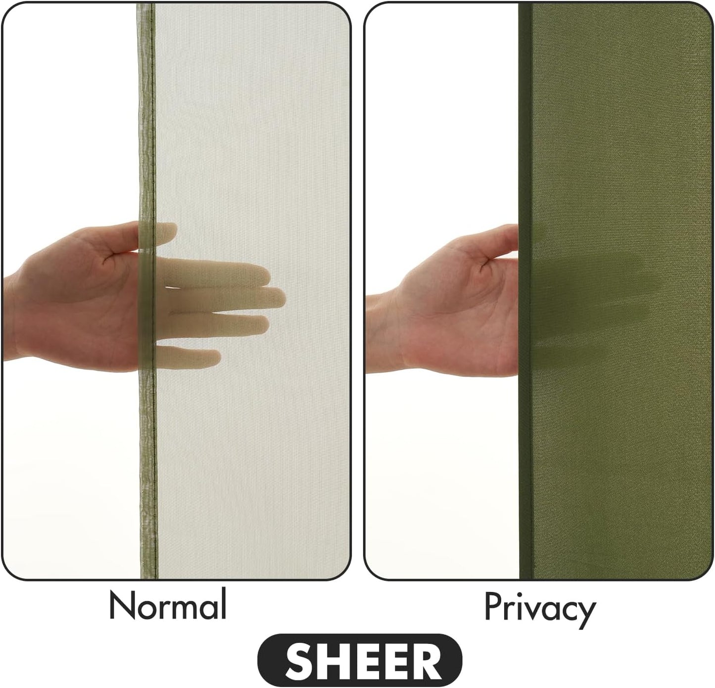 MIULEE Olive Green Privacy Sheer Curtains That Let Light in 63 Inches Long Non-See-Through Semi Sheer Curtain Light Filtering Window Curtains Drapes for Living Room Bedroom 2 Panels Set 42 X 63