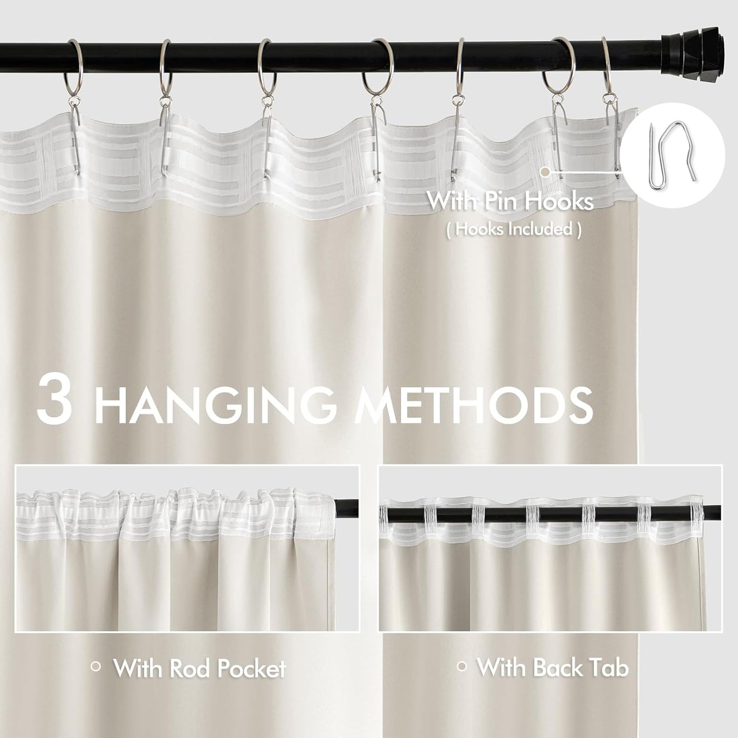 MIULEE Ivory Back Tab Blackout Curtains 120 Inch Long 2 Panels Set for Bedroom, Rod Pocket/Pinch Pleated Extra Long Thermal Insulated Living Room Darkening Light Blocking 10FT Drapes