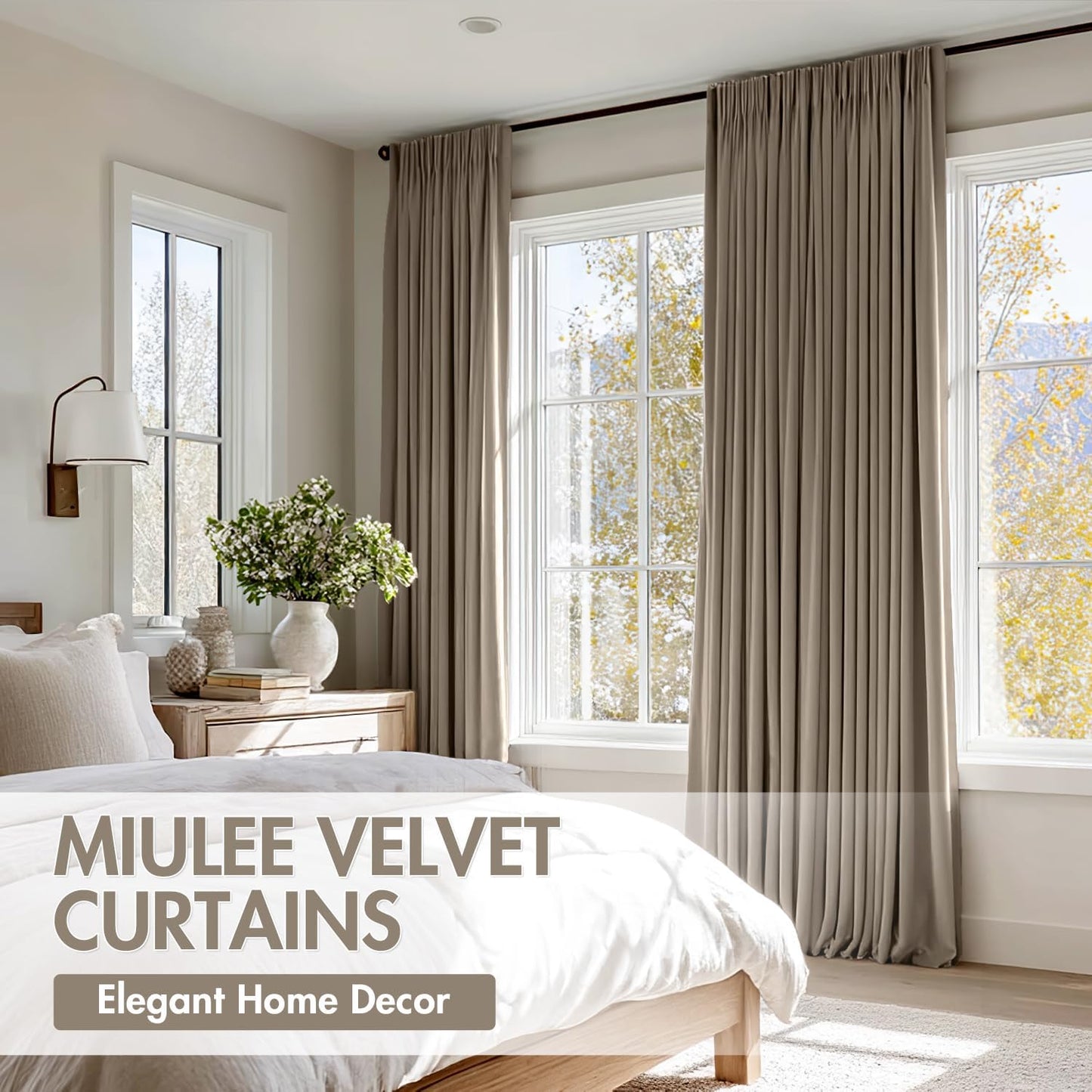 MIULEE Taupe Velvet Curtains Thermal Insulated Blackout Curtain Drapes for Bedroom Living Room Darkening 108 Inches Long Curtains Panels Rod Pocket Set of 2