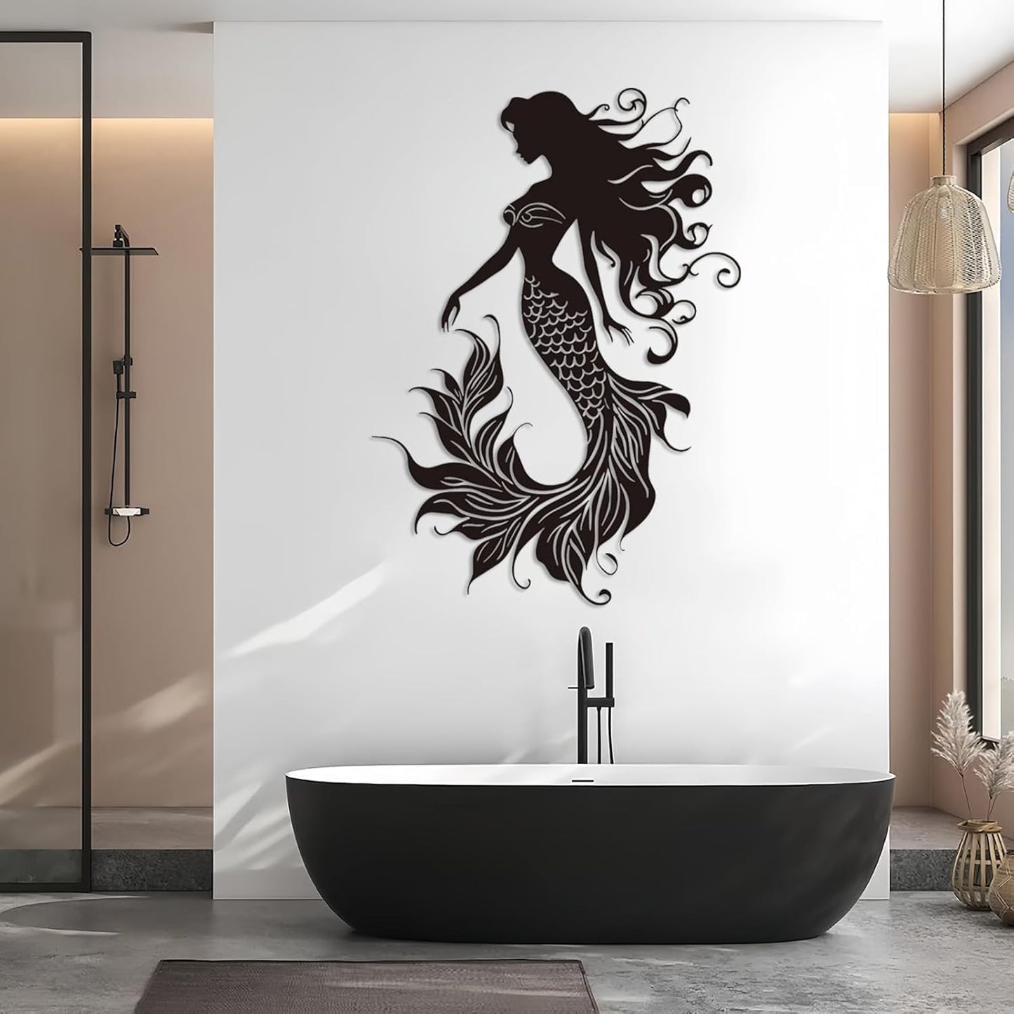 Veplsur Mermaid Metal Wall Art, Metal Mermaid Wall Decor, Marine Biology Wall Decor, Ocean Wall Art, Nautical Wall Hanging, Beach Hanging for Bathroom Bedroom (Silver, 48"x34"|121x86cm)