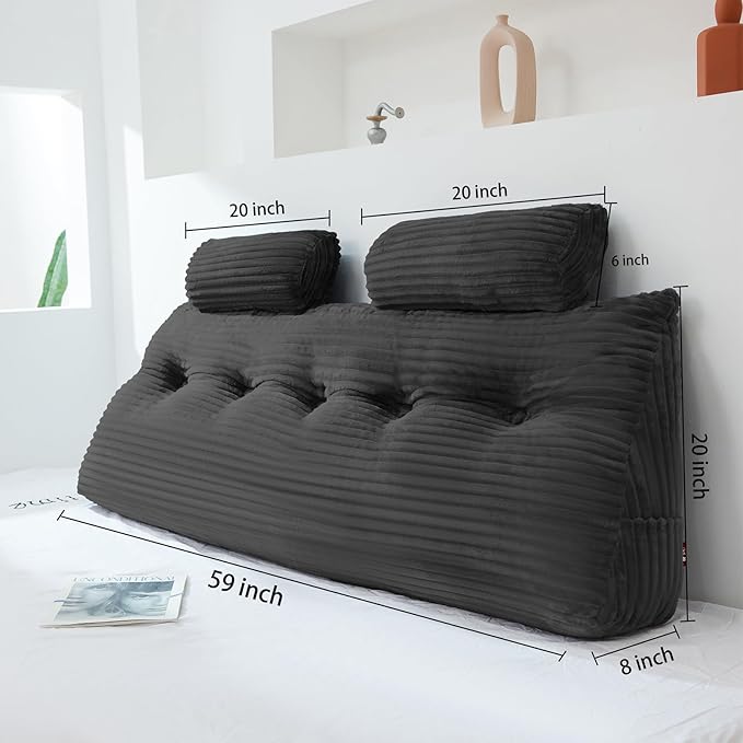 Headboard Wedge Pillow with 2 Pack Neck Roll Pillow Large Headboard Pillow Queen Wedge Pillow Headboard Soft and Supportive Bed Rest Reading Pillows for Sitting in Bed with Removable Cover