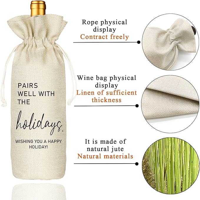 Holiday Party Hostess Gift, Gift for Him Her, Holiday Gift, Christmas Gift Ideas-Reusable Drawstring Wine Bag(5SW110)