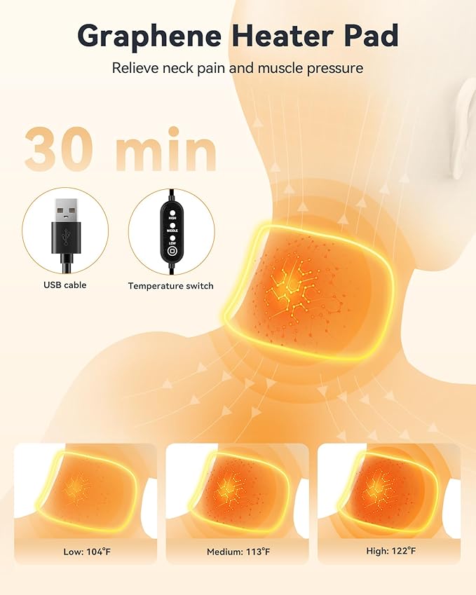 Heated Neck Brace Cervical Collar - Neck Support Brace with Heating Pad, Soft Foam Wraps Keep Vertebrae Stable and Aligned for Relief of Cervical Spine Pressure for Women & Men (L Size) Grey