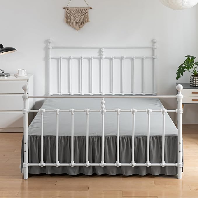 Bed Skirt Queen Size Ruffled Bed Skirt with Split Corners, 16 Inch Drop Dust Ruffle Bed Skirt with Platform, Gray, Queen - 16" Drop