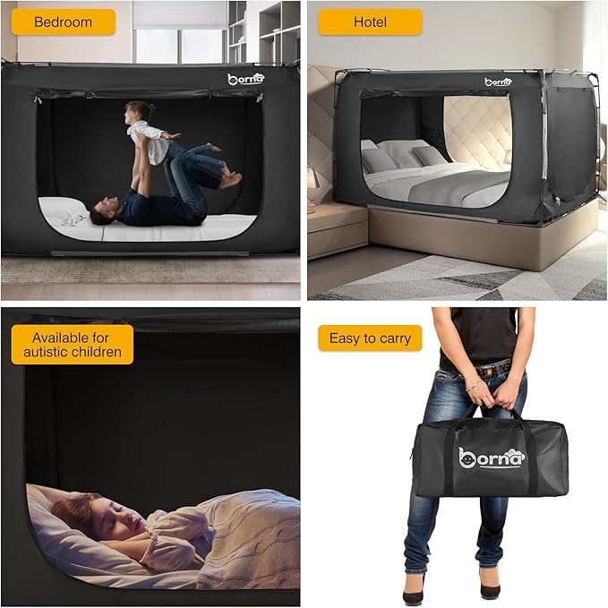 BORNA Bed Tent Bed Canopy Bunk Twin Size, Portable Sleeping Tents Dream Tents Indoor for Kids and Adult, Breathable 70% Blackout Big Space on Bed with Three Doors (Mattress Not Included)