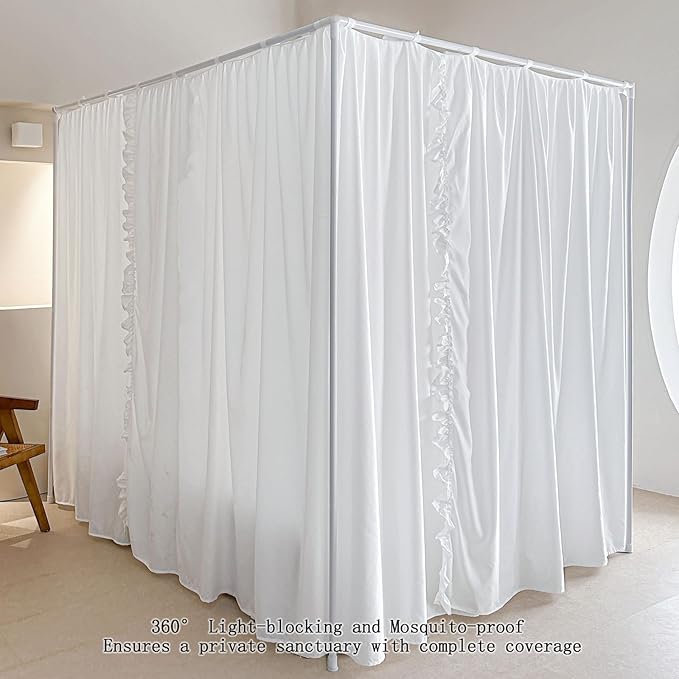 AIKASY Princess Canopy Bed Curtains with Top Ties - Windproof & Lightproof for Girls' Adult Bedroom Decor | Bed Canopy Drapes (King,White)