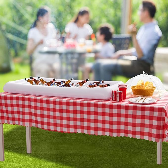 HBlife 2 PCS Inflatable Serving Bar, Salad Ice Tray Food Drink Containers with Drain Plug and 1 Hand Air Pump, Inflatable Buffet Cooler for Outdoor Party Supplies