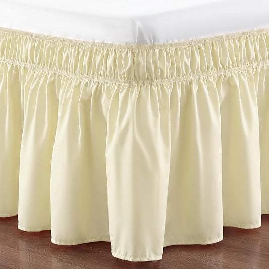 RIMELA Bed Skirt Queen Size 15 Inch Drop, Wrap Around Elastic Bedskirt Solid Microfiber Luxury Hotel Quality Fabric, Easy to Install Machine Washable Wrinkle & Fade Resistant, Beige Yellow