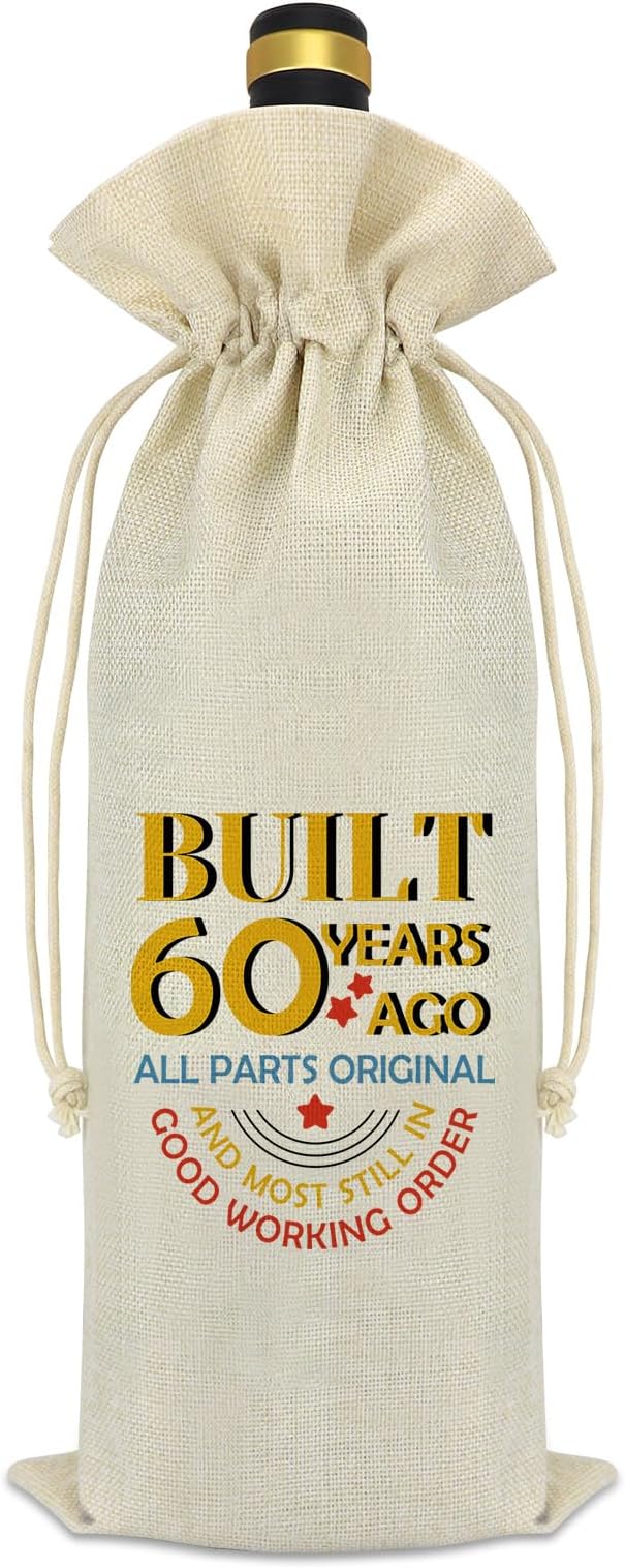 60th Birthday Gifts for Women Men Wine Bag Best Friend Friendship Gift 60 Year Old Birthday Gifts for Grandma Grandpa Husband Wife 60th Anniversary Wedding Gift Party Decoration Wine Bottle Bag Cover