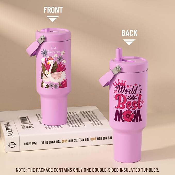Gifts for Mom, Mothers Day Gifts for Mom from Daughter or Son - Birthday Gifts, Christmas Gifts, Mom Gifts for Mothers Day - 40 oz Tumbler with Lid and Straw (Swans)