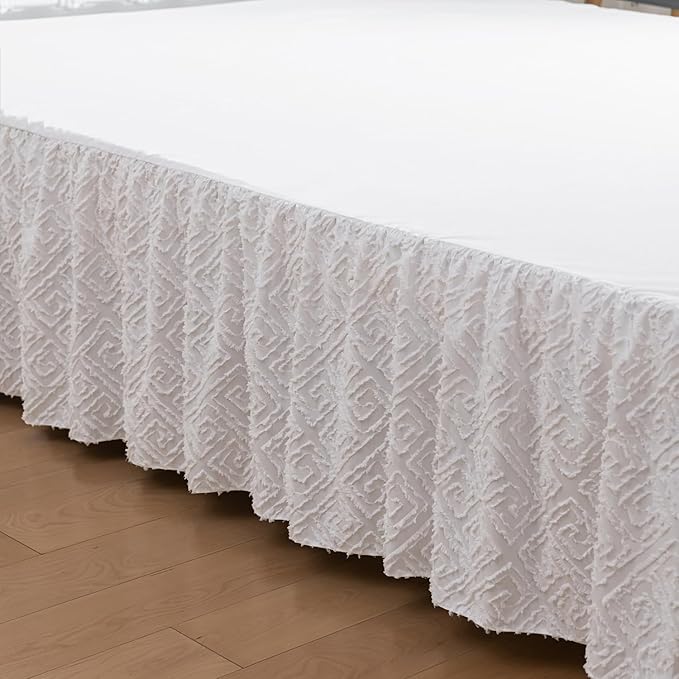 Tufted Bed Skirt Twin Size,Ruffled Bed Skirt with Split Corners, Twin Bed Skirt 14 Inch Drop, Boho Twin Size Bed Skirt White for Ruffled Bed Skirt with Split Corners, Bed Skirt Twin Size