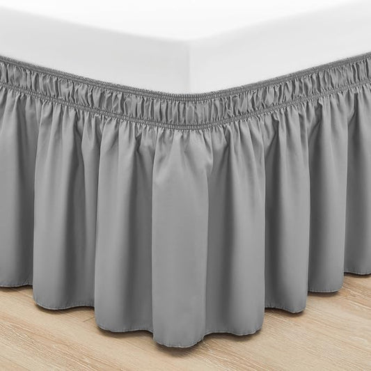 Rimela Grey Bed Skirt Full 12 Inch Drop,Wrap Around Elastic Bed Skirts Full Size Dust Ruffle, Light Gray Bedskirt for Adjustable Bed Base Solid Wrinkle and Fade Resistant Silky Fabric Machine Washable
