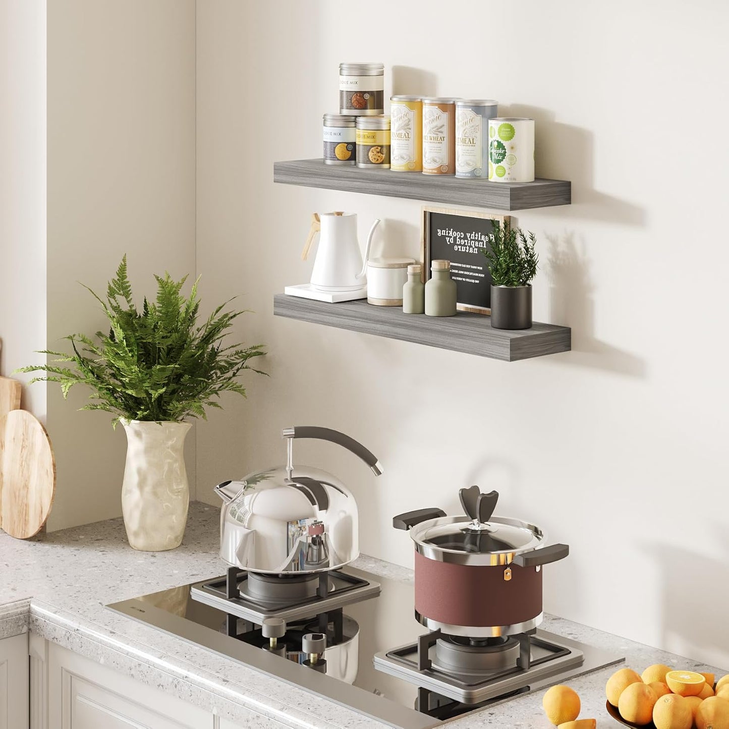 BAMEOS Floating Shelf,Wall Shelf,Decor Wall Mounted Shelves,Hanging Shelf Set L24xW6 for Bathroom Kitchen Living,Kitchen,Room Bedroom Storage,Walnut