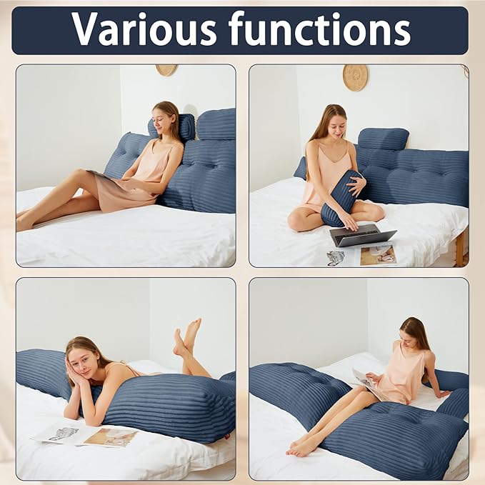 Headboard Wedge Pillow with 2 Pack Neck Roll Pillow Large Headboard Pillow King Wedge Pillow Headboard Soft and Supportive Bed Rest Reading Pillows for Sitting in Bed with Removable Cover