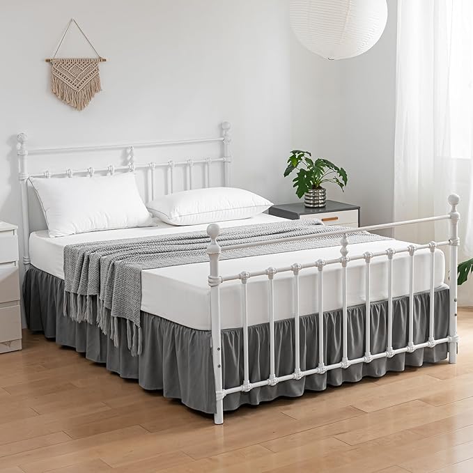 Bed Skirt Full Size Ruffled Bed Skirts with Split Corners, 12 Inch Drop Dust Ruffle Bed Skirt with Platform,Gray