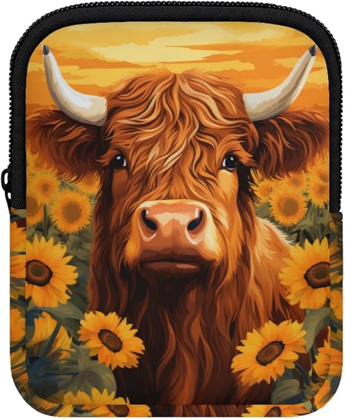 Highland Cattle Stanley Cup Pouch with Adjustable Strap Water Bottle Storage Bag Sunflower 40oz IceFlow Tumbler Pouch for Stanley Accessories
