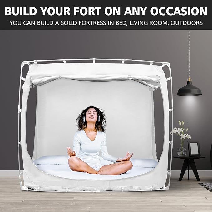 Bed Tent Bed Canopy Queen Size Tents for Adult and Kids- Portable Dream Tent Indoor Sleeping Tents 70% Blackout with 3 Doors Breathable Big Space Tents