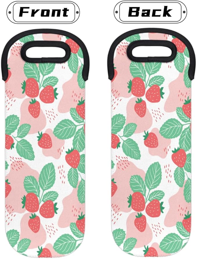 Strawberry And Seeds Wine Gift Tote Carrier Juicy Fruit Neoprene Wine Tote Bags Holder Cooler Wine Lover Gift