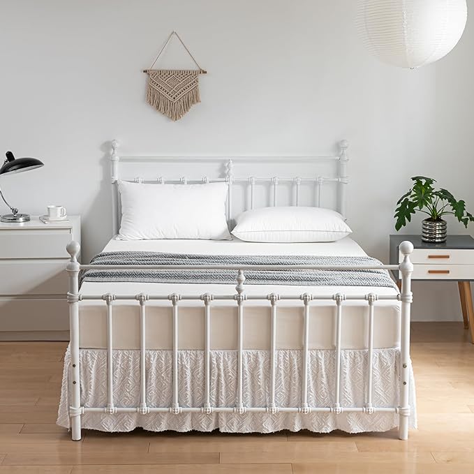 Tufted Bed Skirt Queen Size, Ruffled Bed Skirt with Split Corners, Queen Bed Skirt 18 Inch Drop, Boho Queen Size Bed Skirt White for Ruffled Bed Skirts, Bed Skirt Queen Size