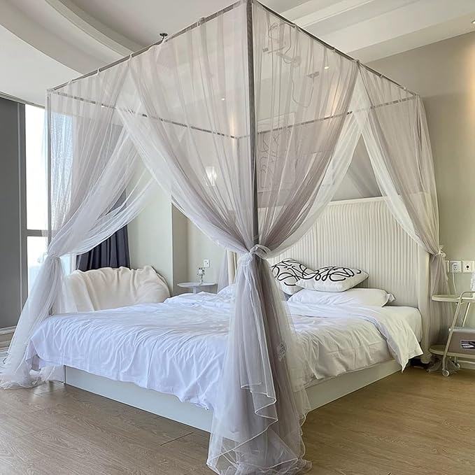 Canopy Bed Frame King Size Stainless Steel Canopy Poles for Bed, Canopy Bed Curtains King Bed Canopies & Drapes for 4 Corner Metal Bed Wood Bed Bedroom Decor