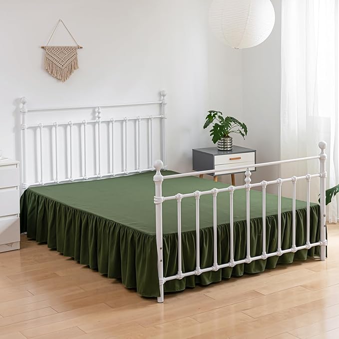 Bed Skirt Twin Size Ruffled Bed Skirt with Split Corners, 18 Inch Drop Dust Ruffle Bed Skirt with Platform, Green, Twin - 18" Drop