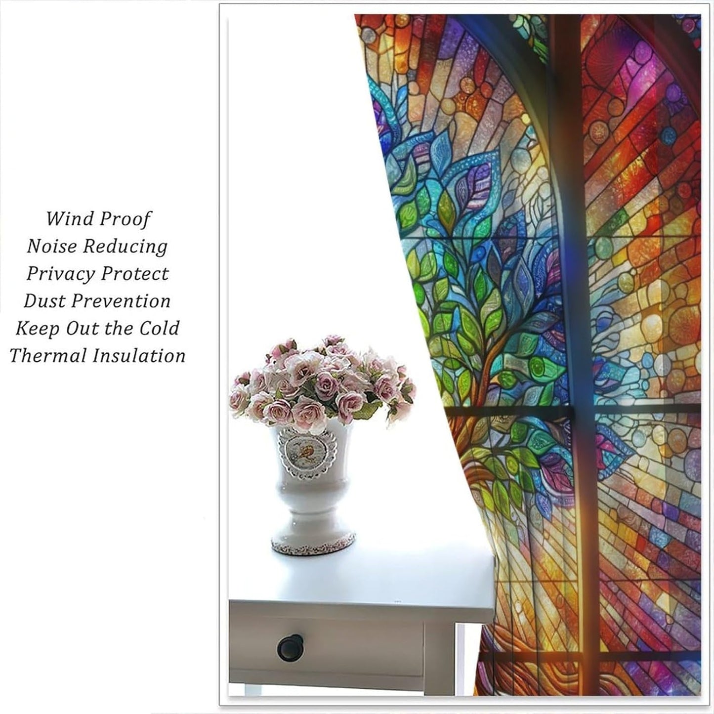 Stained Glass Curtains,Tree of Life Colorful Abstract Art Home Decor Drapes for Bedroom Living Room Kitchen Window Treatment 2 Panels Set Total Size 72" W X 63" L Inch