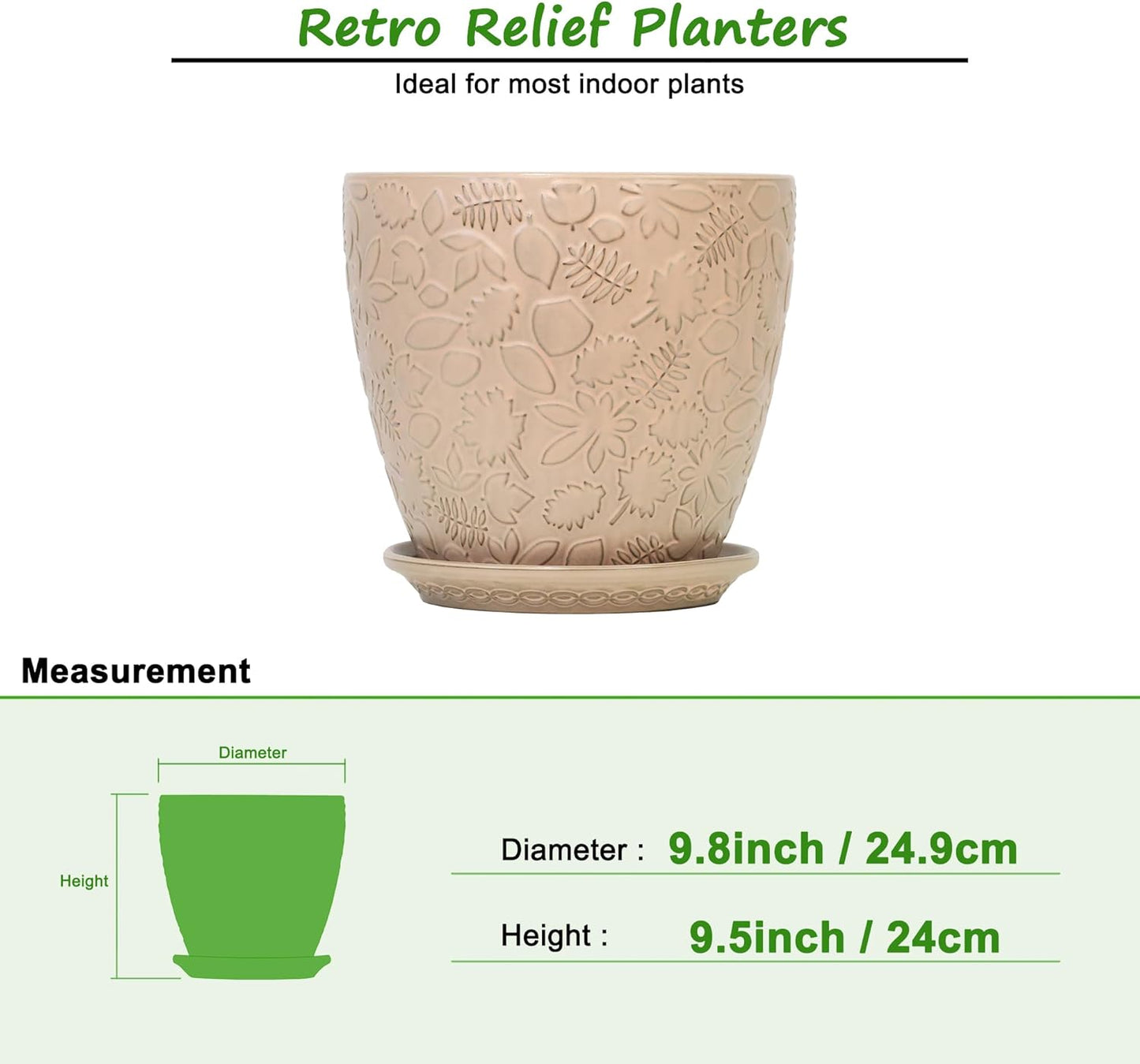 10inch Retro Ceramic Planter with Drainage Hole and Saucer for Multiple Plants, Indoor-Outdoor Garden Pots for Succulent, Orchid, and Flower (Fits Inner Pots Up to 9 Inch, Retro Peach)