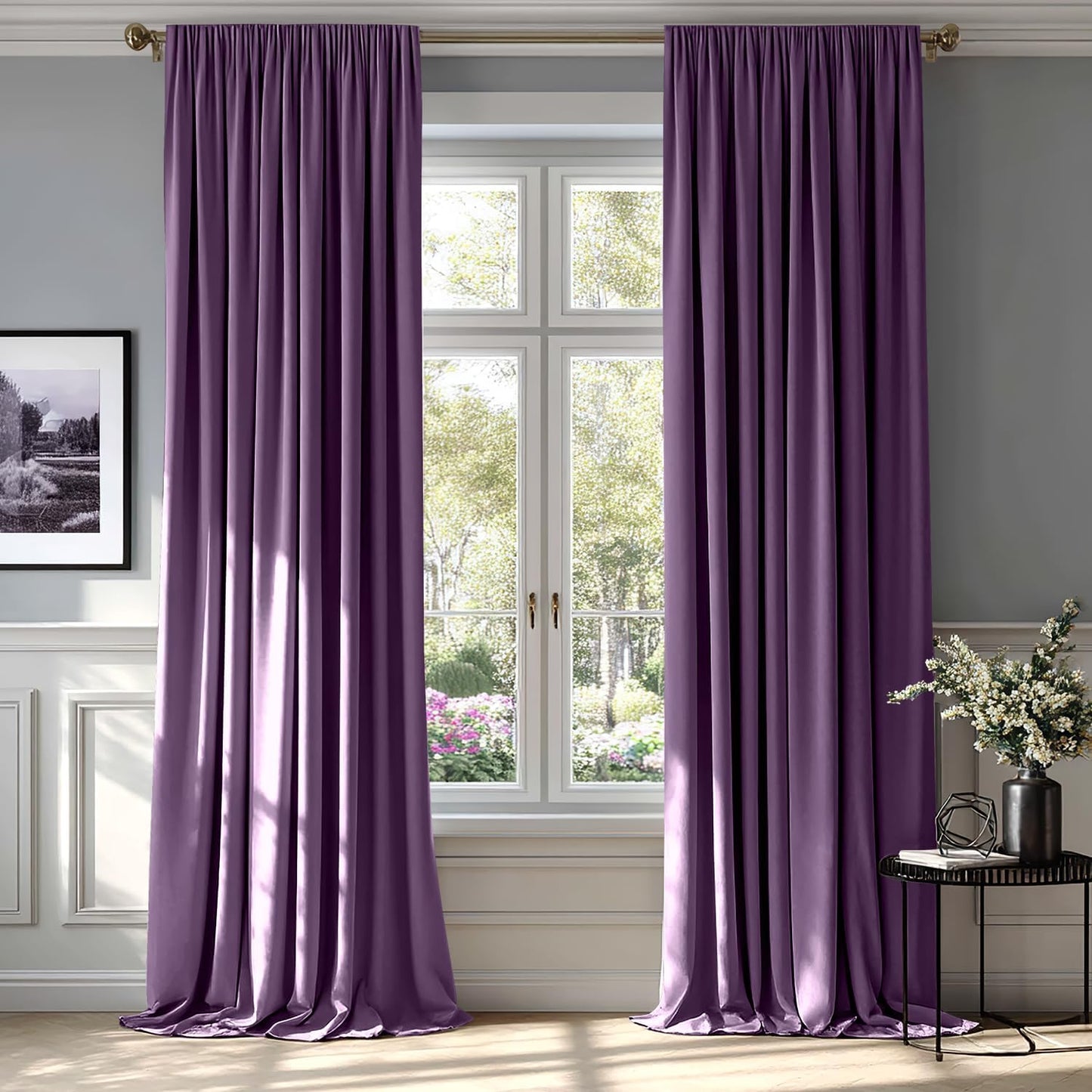 MIULEE Purple Velvet Curtains Thermal Insulated Blackout Curtain Drapes for Bedroom Living Room Darkening 90 Inches Long Curtains Panels Rod Pocket Set of 2
