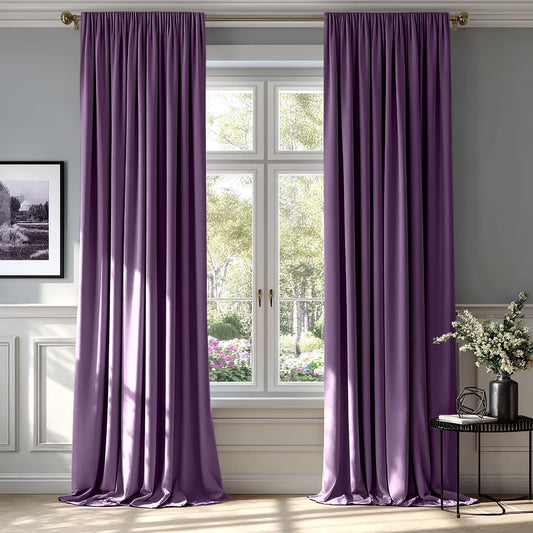 MIULEE Purple Velvet Curtains Thermal Insulated Blackout Curtain Drapes for Bedroom Living Room Darkening 90 Inches Long Curtains Panels Rod Pocket Set of 2
