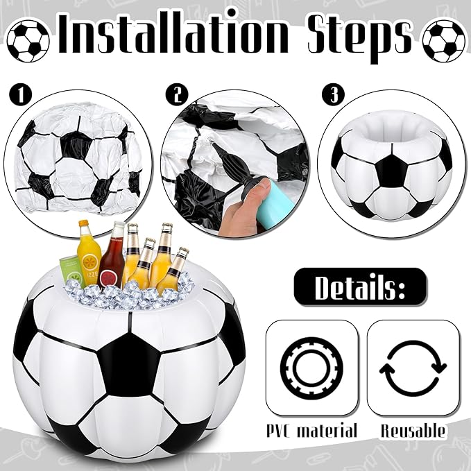 Soccer Party Decorations Inflatable Cooler Soccer Drink Cooler Reusable Floating Party Cooler Blow up PVC Football Party Cooler for Sports Themed Supply Drink Beer Food for Summer Parties(2 Pcs)