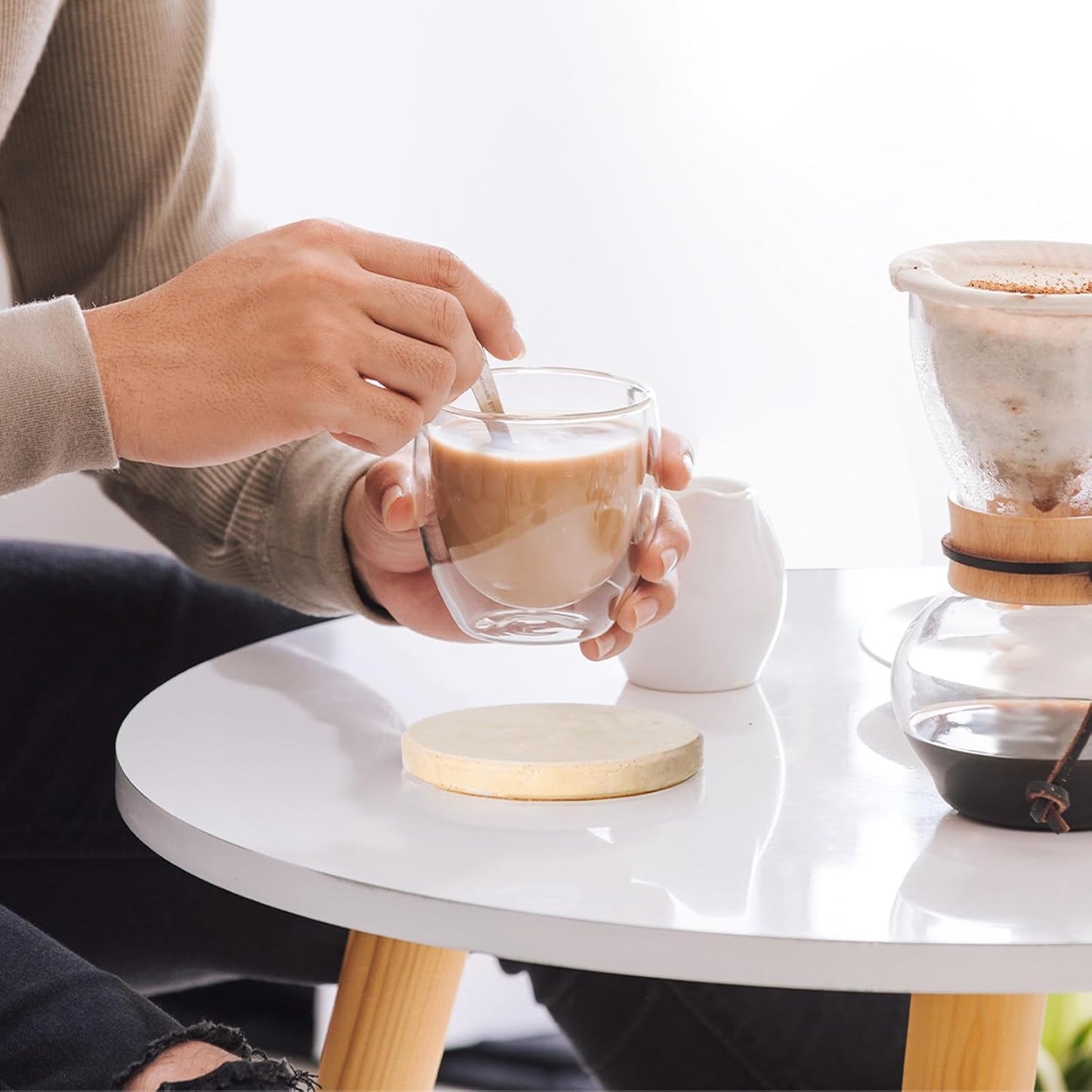 Beige Natural Travertine Marble Coasters Set of 4, Round 4 Inch Diameter Drink Marble Coasters for Housewarming Gifts, Anniversaries, Office Decorations Protect Tables from Stains & Scratches