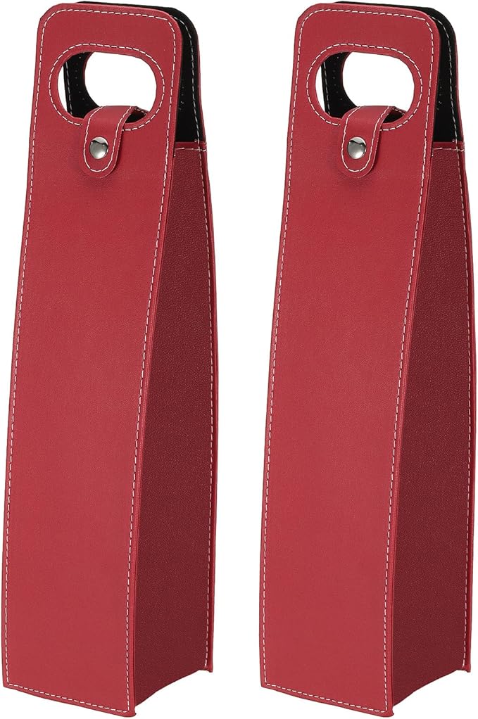 PATIKIL Wine Gift Bag, 2 Pack Wine Bag Reusable Leather Wine Tote Carrier for Wine Bottles Portable Champagne Gift Bags for Picnic Party Wedding, Red