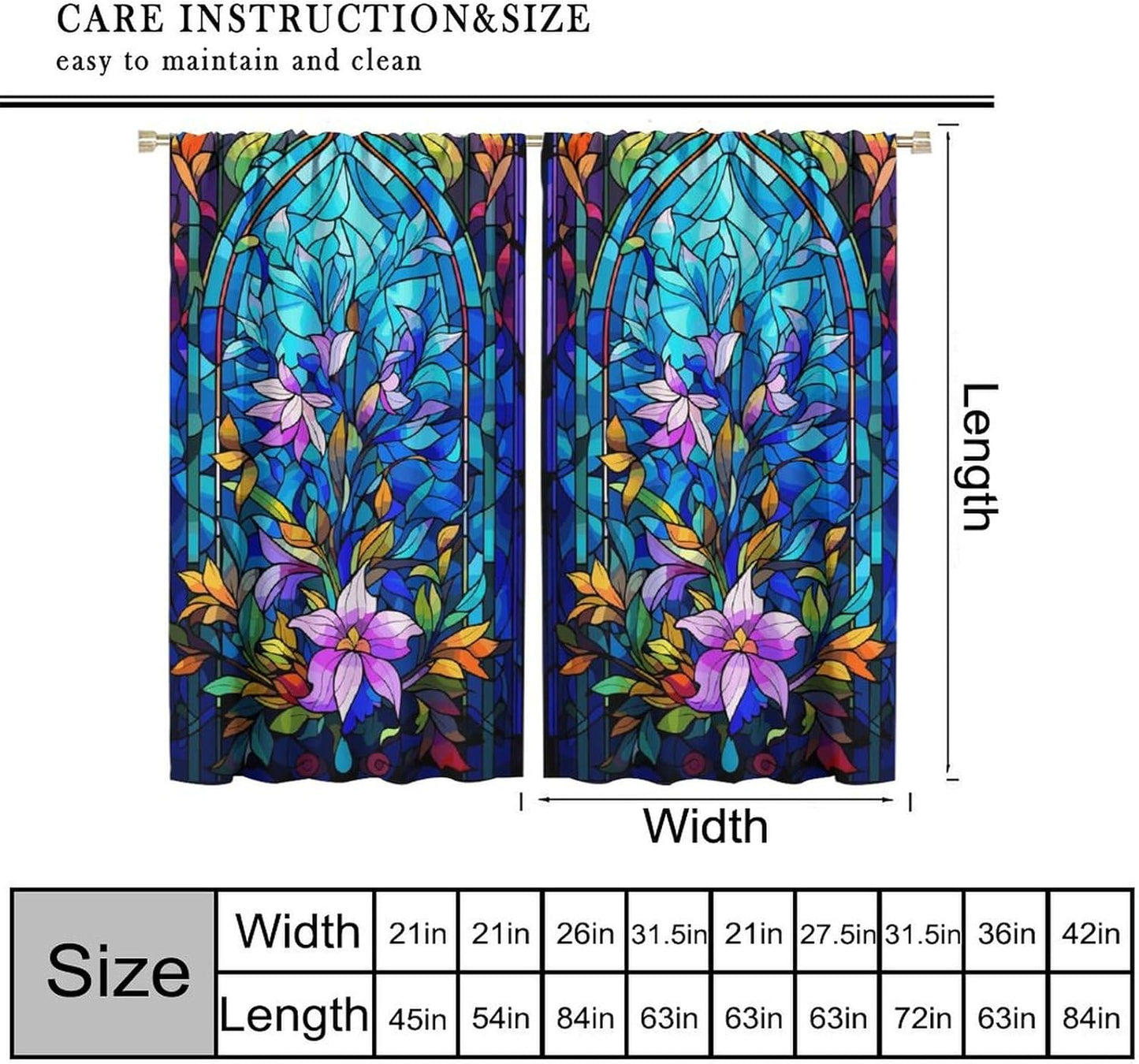 Stained Glass Curtains,Abstract Colorful Floral Geometric Art Home Decor Drapes for Bedroom Living Room Kitchen Window Treatment 2 Panels Set Total Size 42" W X 45" L Inch