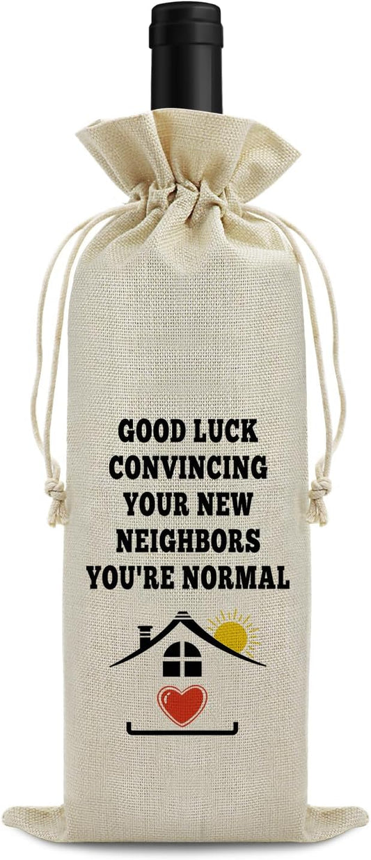 Funny Housewarming Gift Wine Bag First New Home House for Homeowner Realtor Gift to Client Housewarming Party Decors New Apartment Gift for Friend House Warming Gift Wine Gift Bag for Women Men