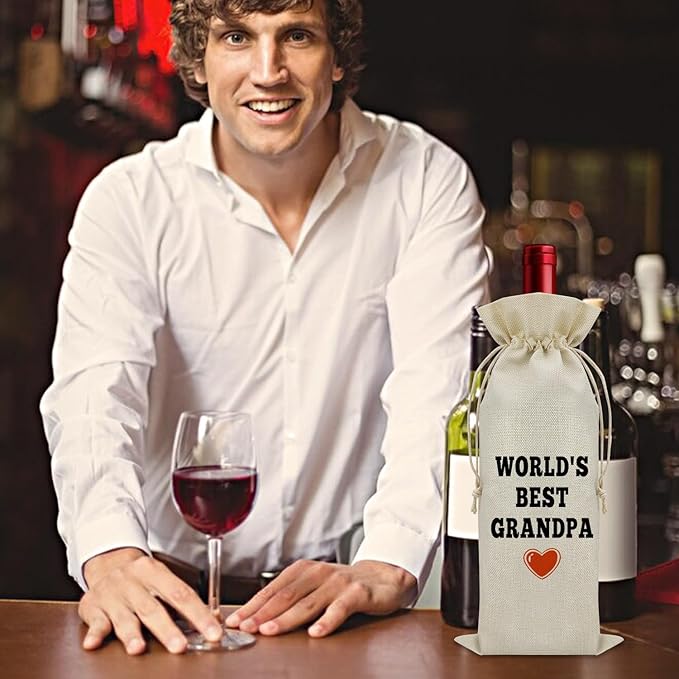 Sazuwu Grandpa Gifts from Grandson Wine Bag Grandpa Birthday Gifts from Grandkids Grandfather Memorial Gifts Wine Bottle Decoration Bag Grandpa Retirement Gift Wine Accessories Gifts for Wine Lovers