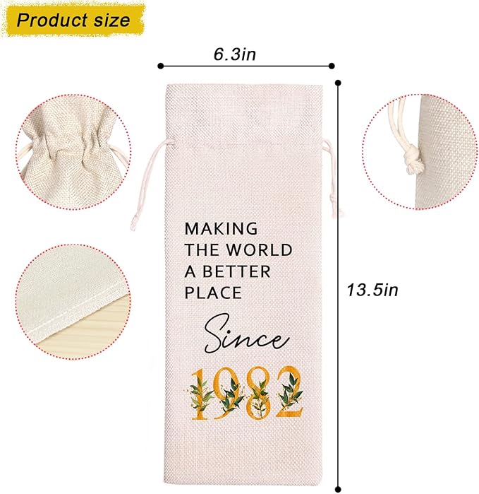 42 Birthday Gift | 42 Birthday Wine Bag Gift |Making The World A Better Place Since 1982 | 42 Birthday Gifts for Her Sister | 42 Years Old Gift Idea Wine Bag | Birthday Party Favors 11WB40