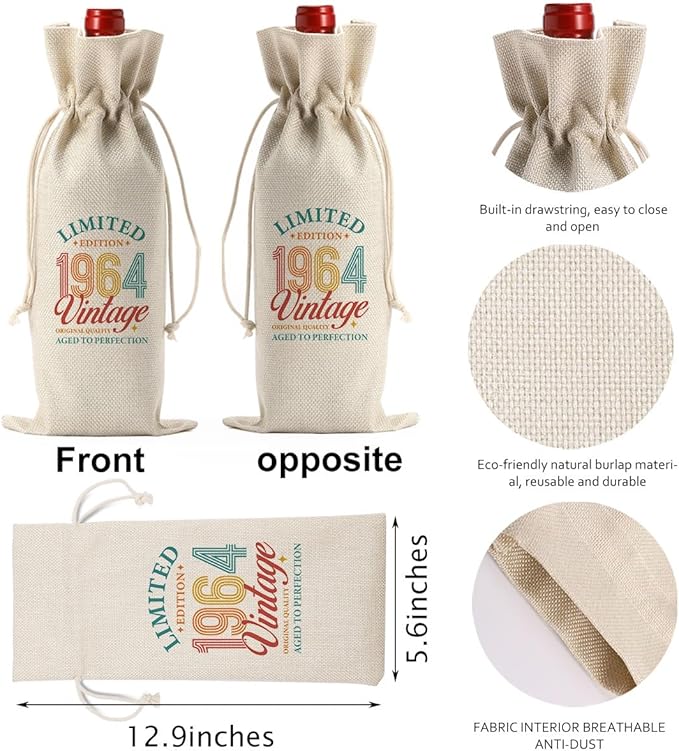 60th Birthday Decorations for Women Men, 60th Birthday Gifts for Women Her Wine Bag, Funny Wine Gift Bag 60th Birthday Gifts, 60th Birthday Wine Bag, 60 Year Old Birthday Gift Anniversary Favors