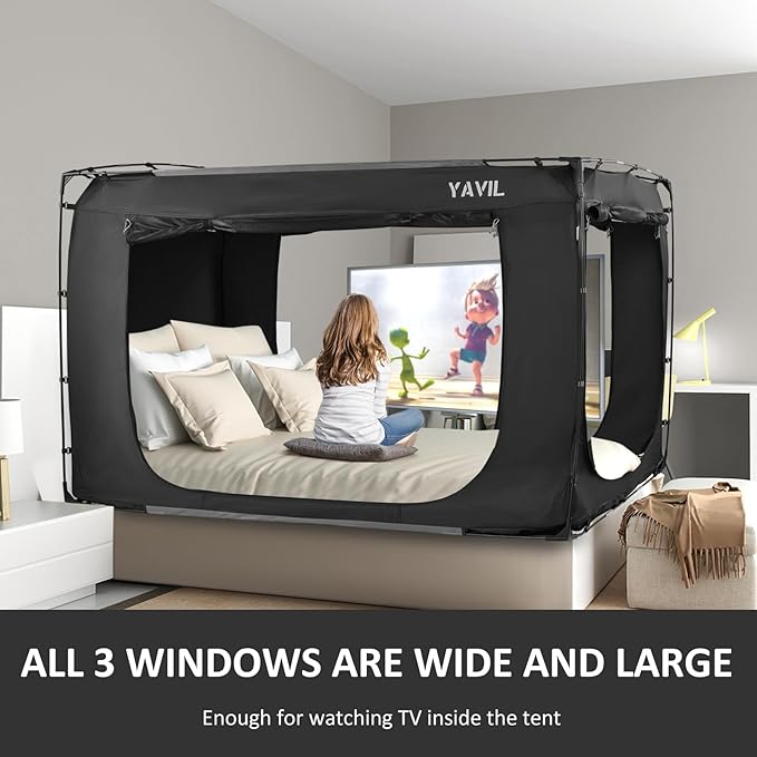 Bed Tent Bed Canopy Bunk Twin Size, Portable Sleeping Tents Dream Tents Indoor for Kids and Adult, Blackout 70% Breathable Privacy Space on Bed with Three Doors (Mattress Not Included)