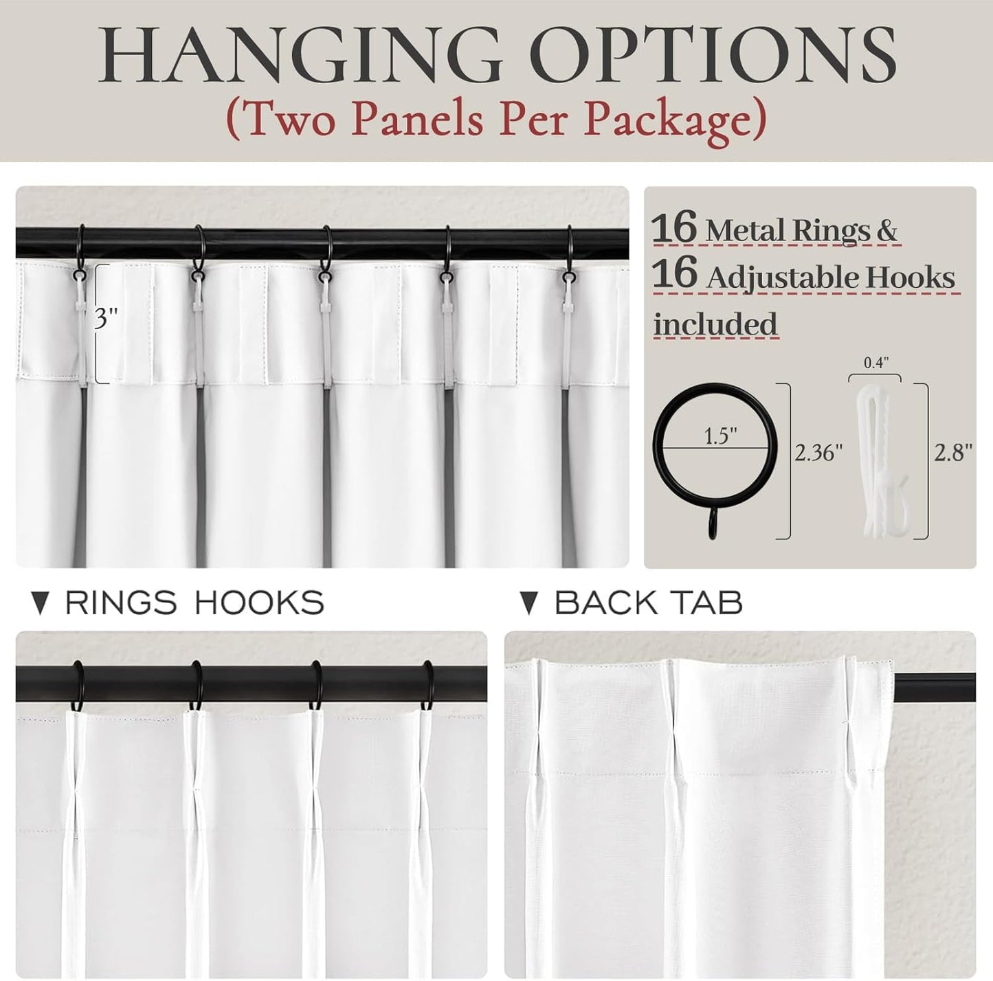 Bright White Full Blackout Natural Linen 100 Inch Curtains Para Sala 2 Panels Set, Memory Shape Pinch Pleated Room Darkening Drapes Insulated Sound Dampening 40 x 100 Inches Curtain for Dining Room