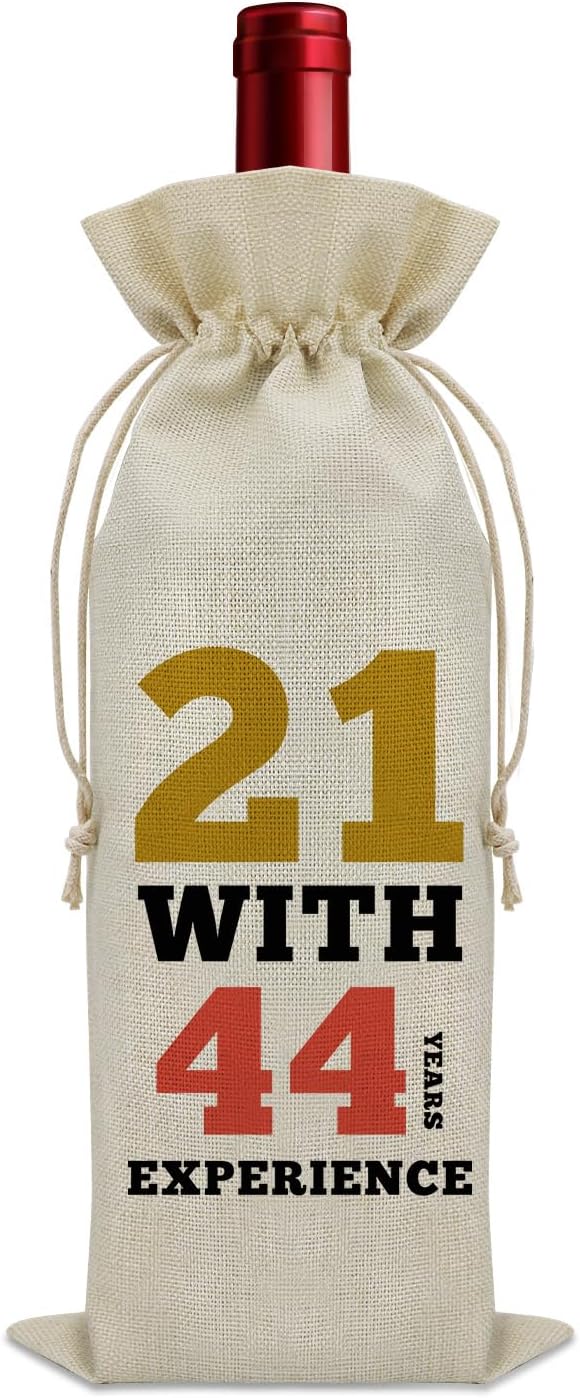 Sazuwu Funny 65th Birthday Gifts Wine Bag 65 Year Old Birthday Gifts for Friend 1959 Birthday Gifts Wine Bottle Decoration Bag 21 with 44 Years Experience Wine Accessories Gifts for Wine Lovers