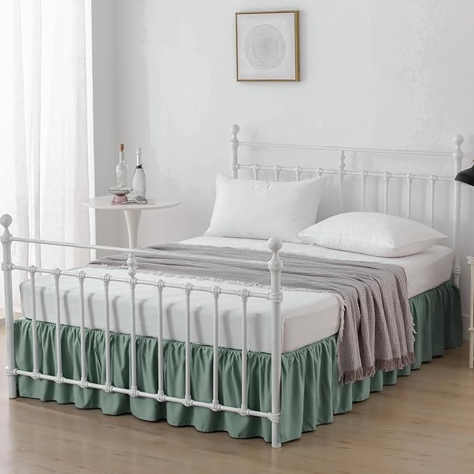 Bed Skirt Queen Size Ruffled Bed Skirt with Split Corners, 14 Inch Drop Dust Ruffle Bed Skirt with Platform, Sage Green, 14" Queen